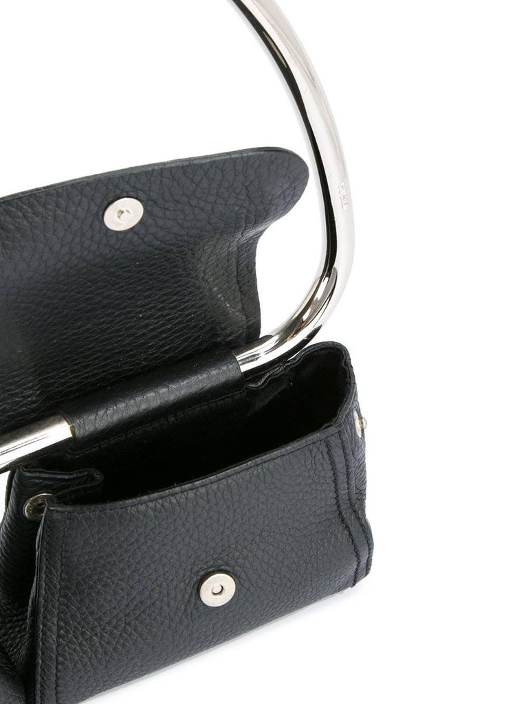 Prada Black Leather Silver 2 in 1 Evening Hoop Top Handle Satchel Bag ...