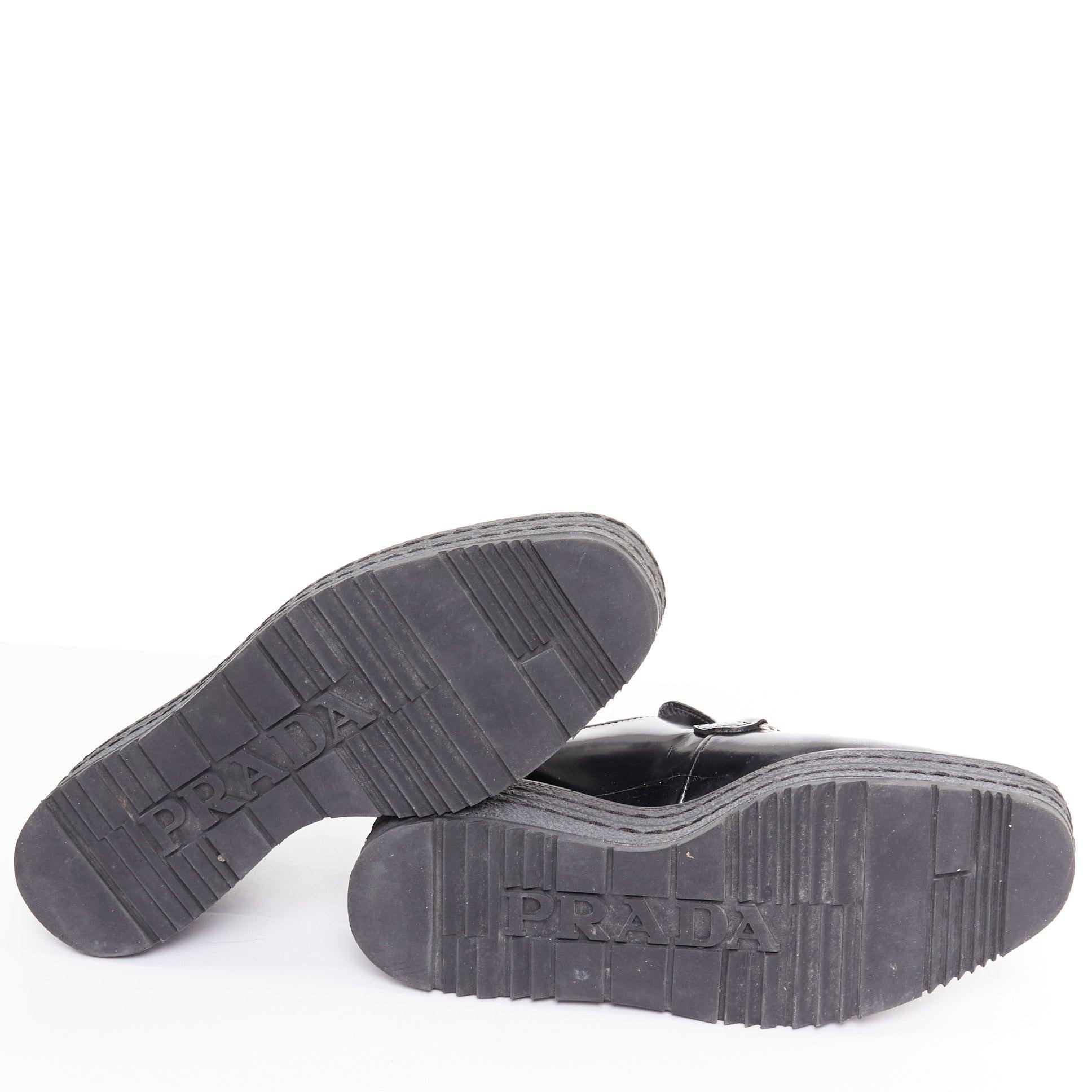 PRADA Schwarzes Leder Silber Kette geschichtet Plattform Brogues EU36 im Angebot 6
