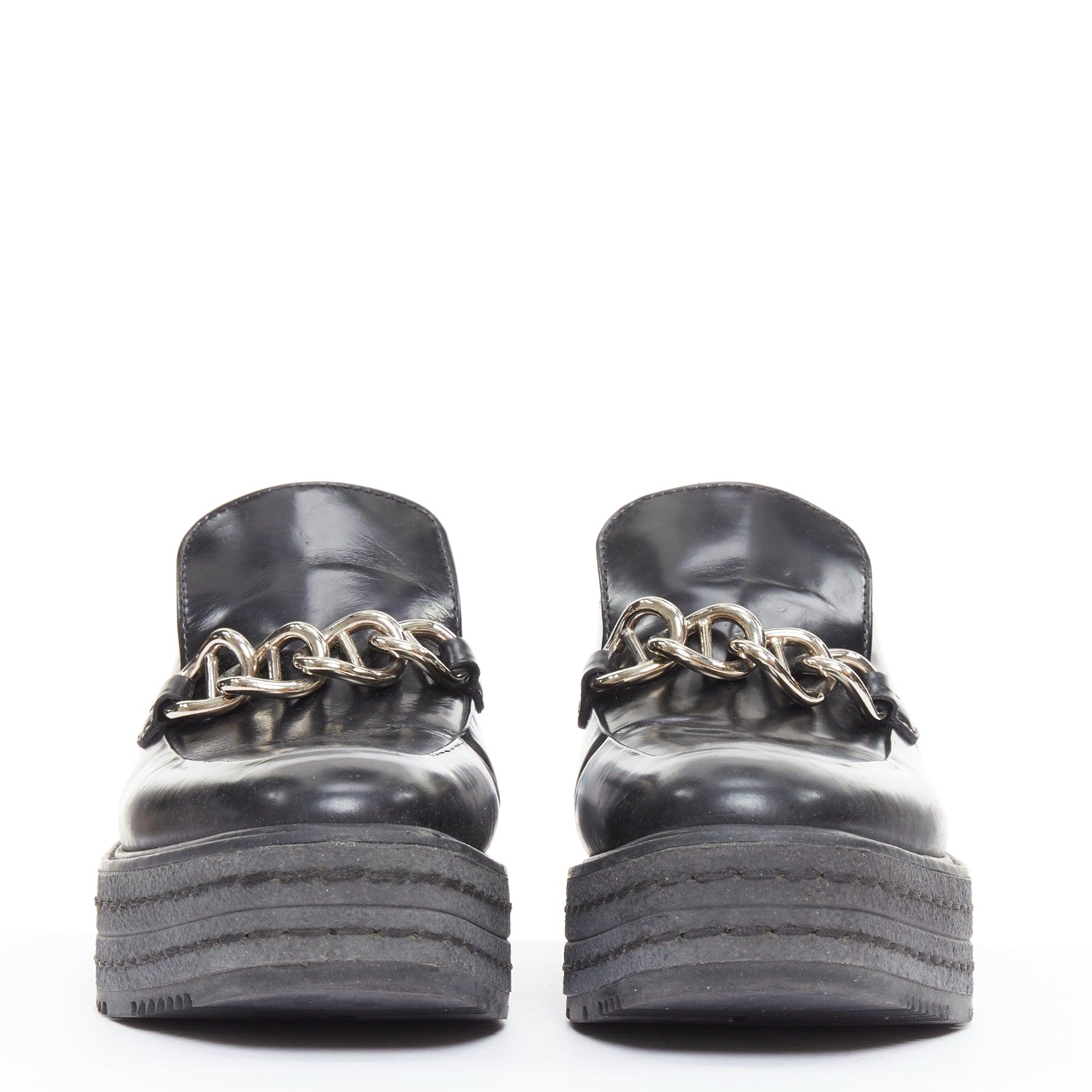 PRADA Schwarzes Leder Silber Kette geschichtet Plattform Brogues EU36 (Grau) im Angebot
