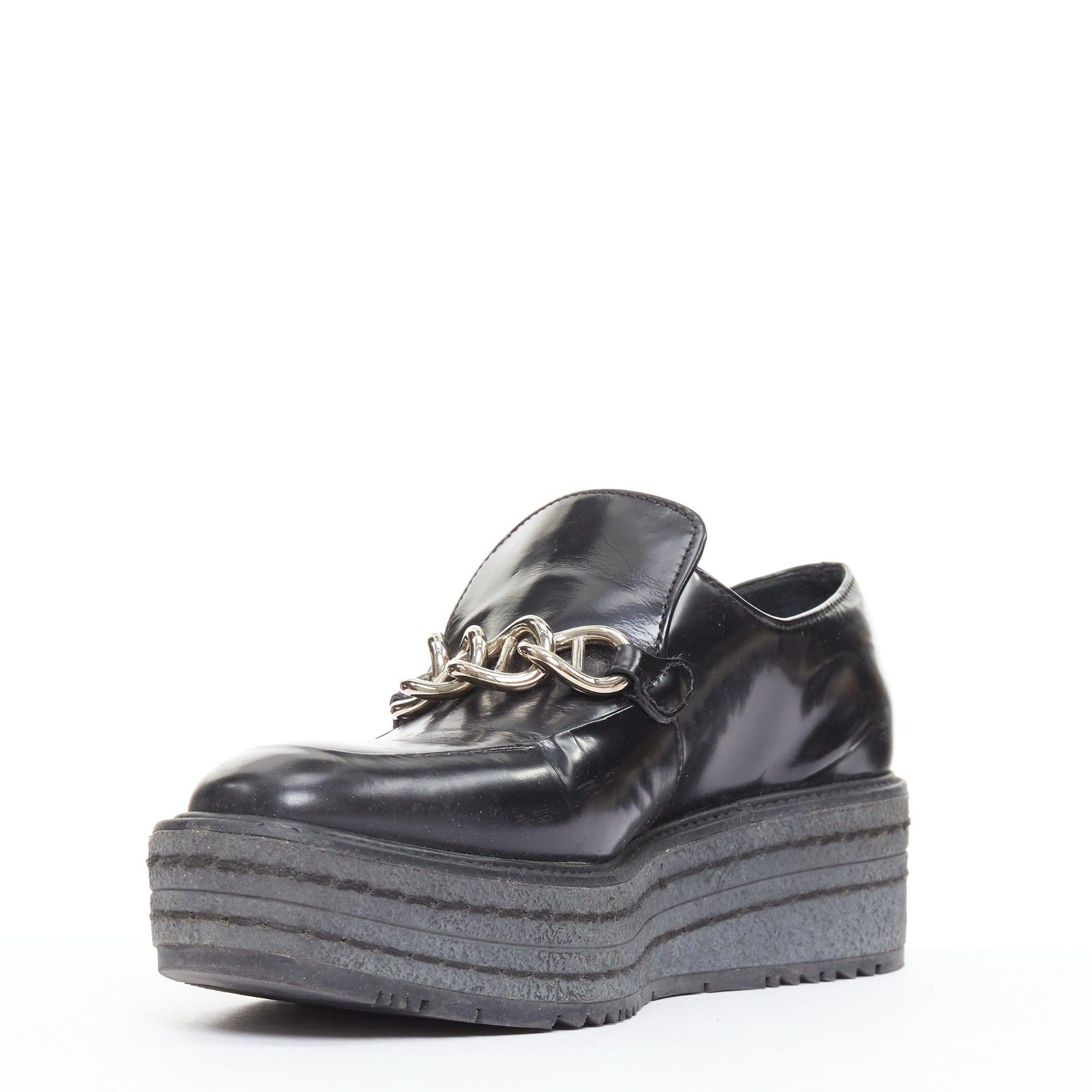 PRADA Schwarzes Leder Silber Kette geschichtet Plattform Brogues EU36 im Zustand „Relativ gut“ im Angebot in Hong Kong, NT