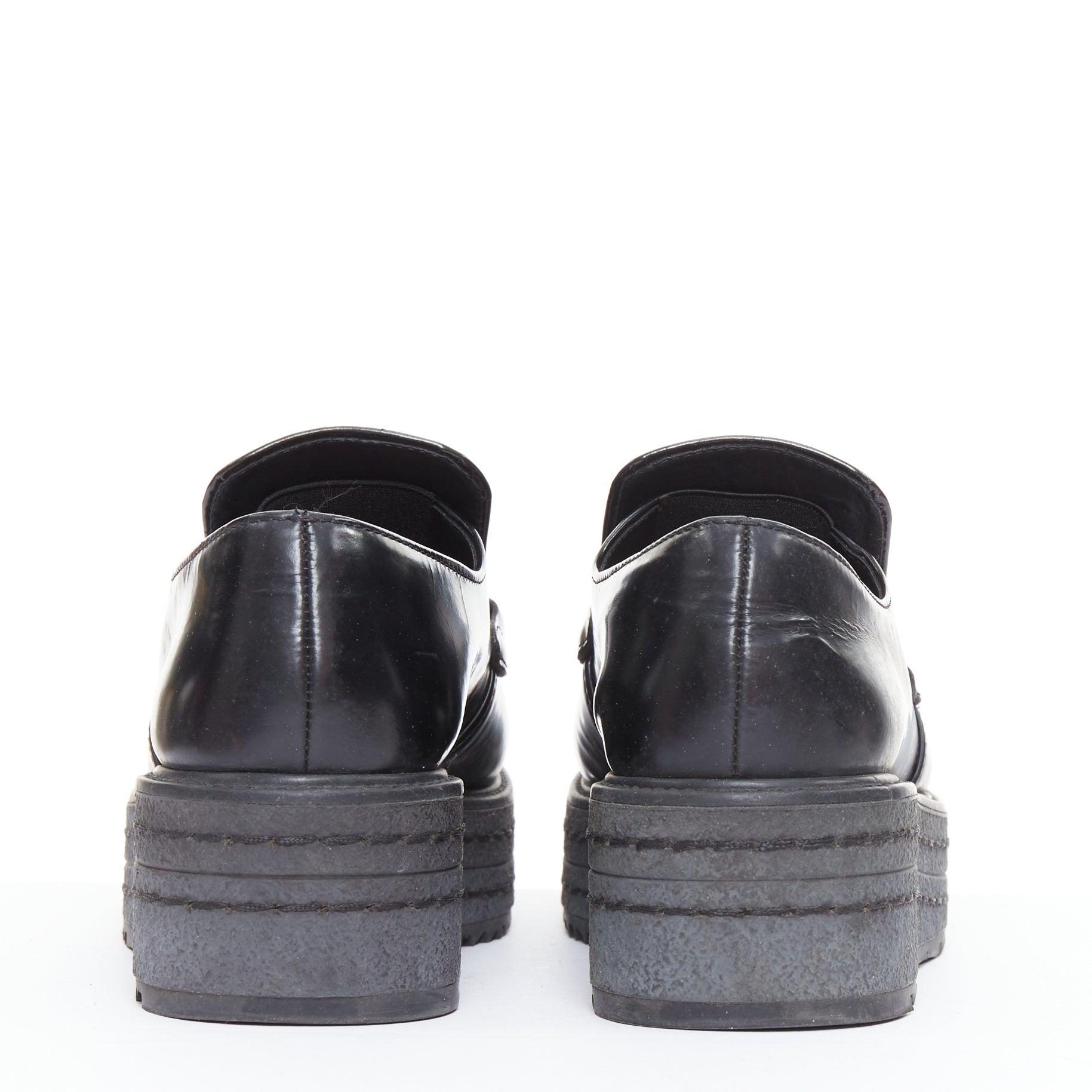 PRADA Schwarzes Leder Silber Kette geschichtet Plattform Brogues EU36 Damen im Angebot