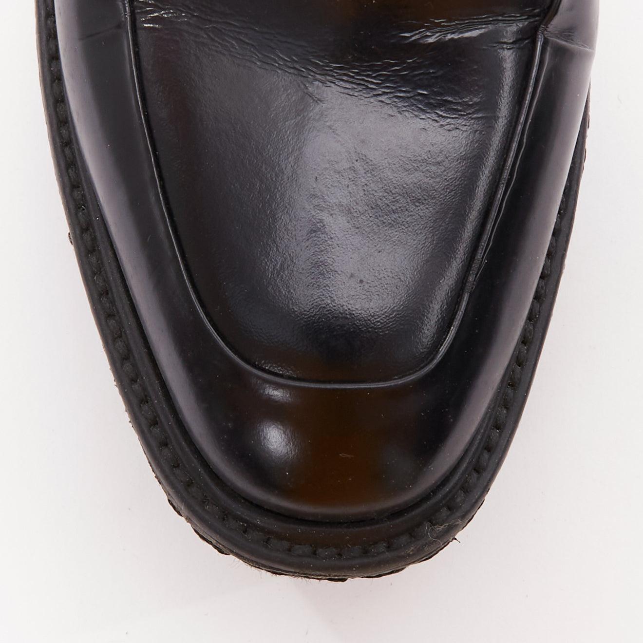 PRADA Schwarzes Leder Silber Kette geschichtet Plattform Brogues EU36 im Angebot 1