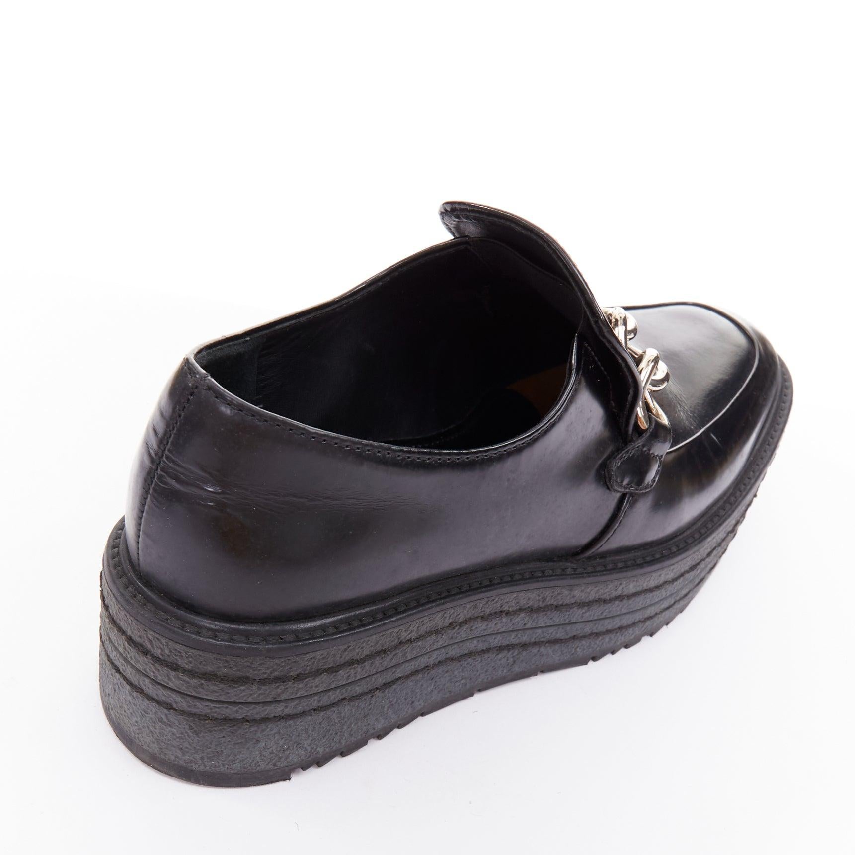 PRADA Schwarzes Leder Silber Kette geschichtet Plattform Brogues EU36 im Angebot 3