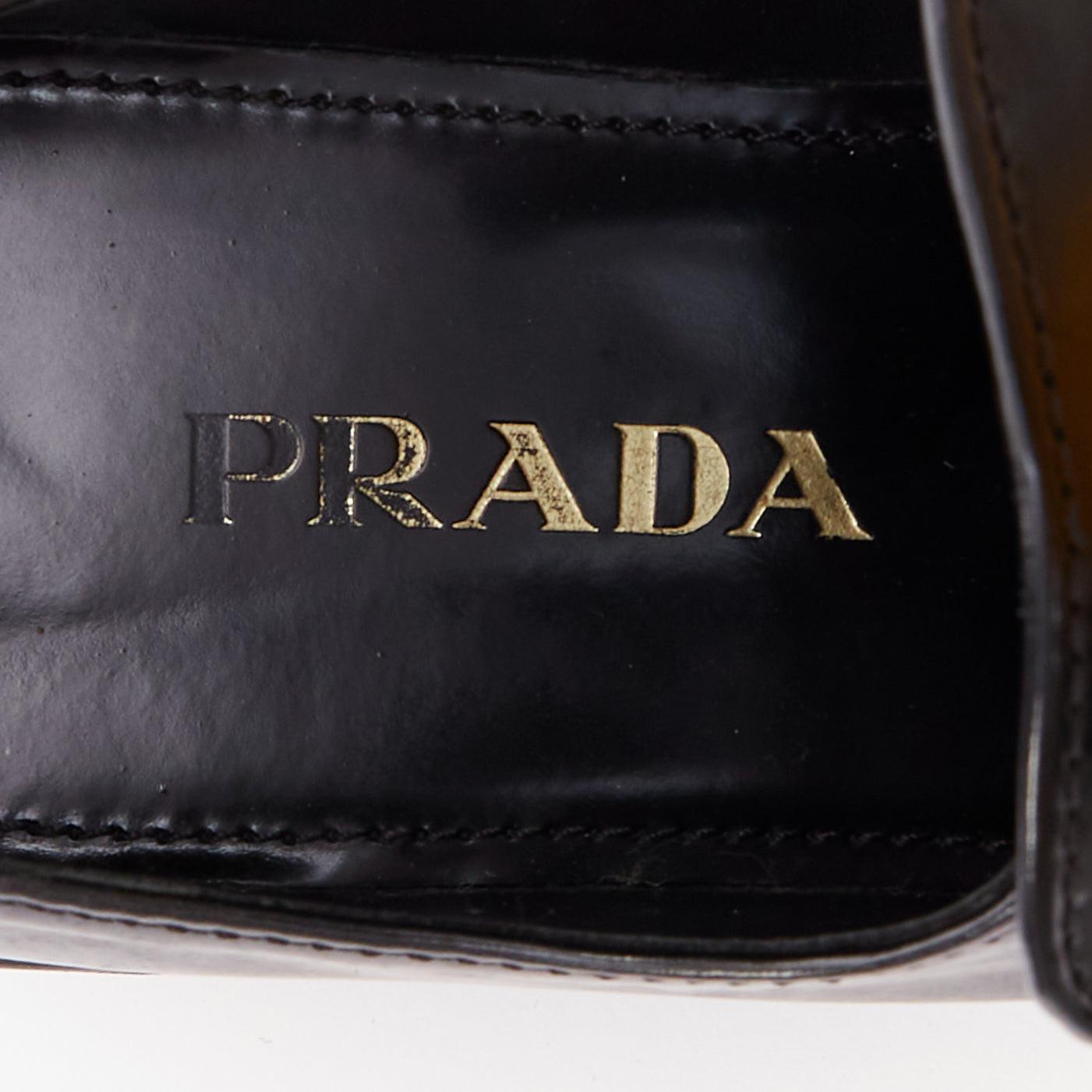 PRADA Schwarzes Leder Silber Kette geschichtet Plattform Brogues EU36 im Angebot 4