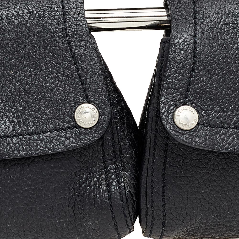 Prada Black Leather Silver Loop Top Handle Bag 1
