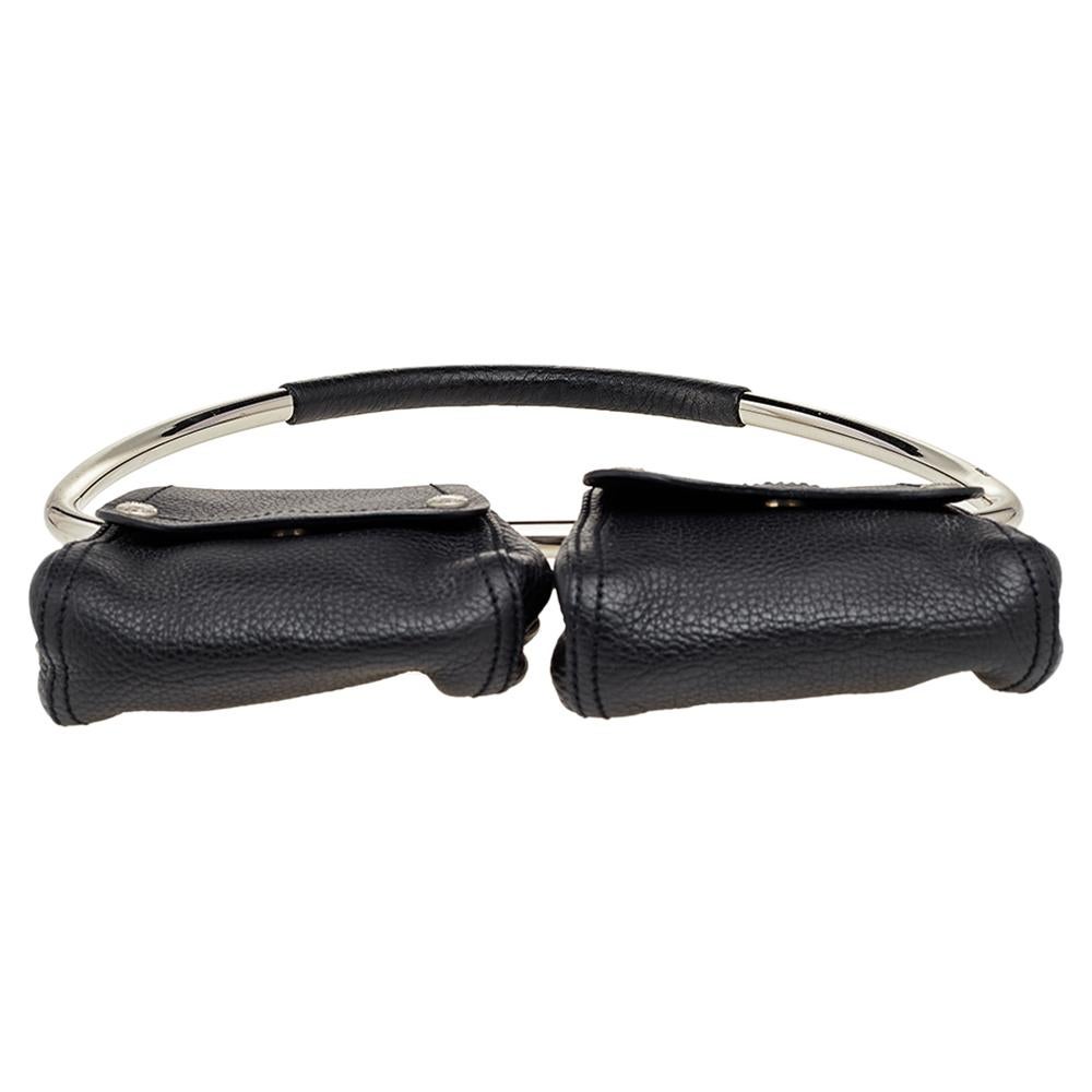 Prada Black Leather Silver Loop Top Handle Bag 2