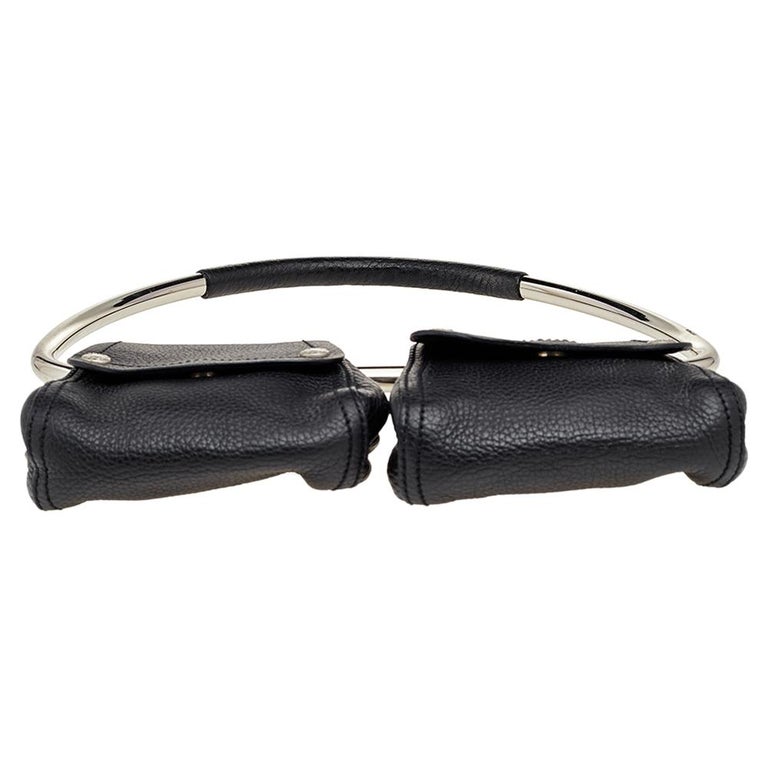 Prada Black Leather Silver Loop Top Handle Bag at 1stDibs