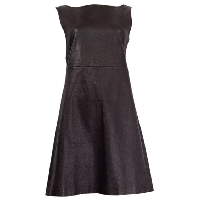 PRADA black leather SLEEVELESS SHIFT Dress 46 XL For Sale at 1stDibs
