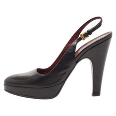 Prada Black  Leather Slingback Platform Pumps Size 35