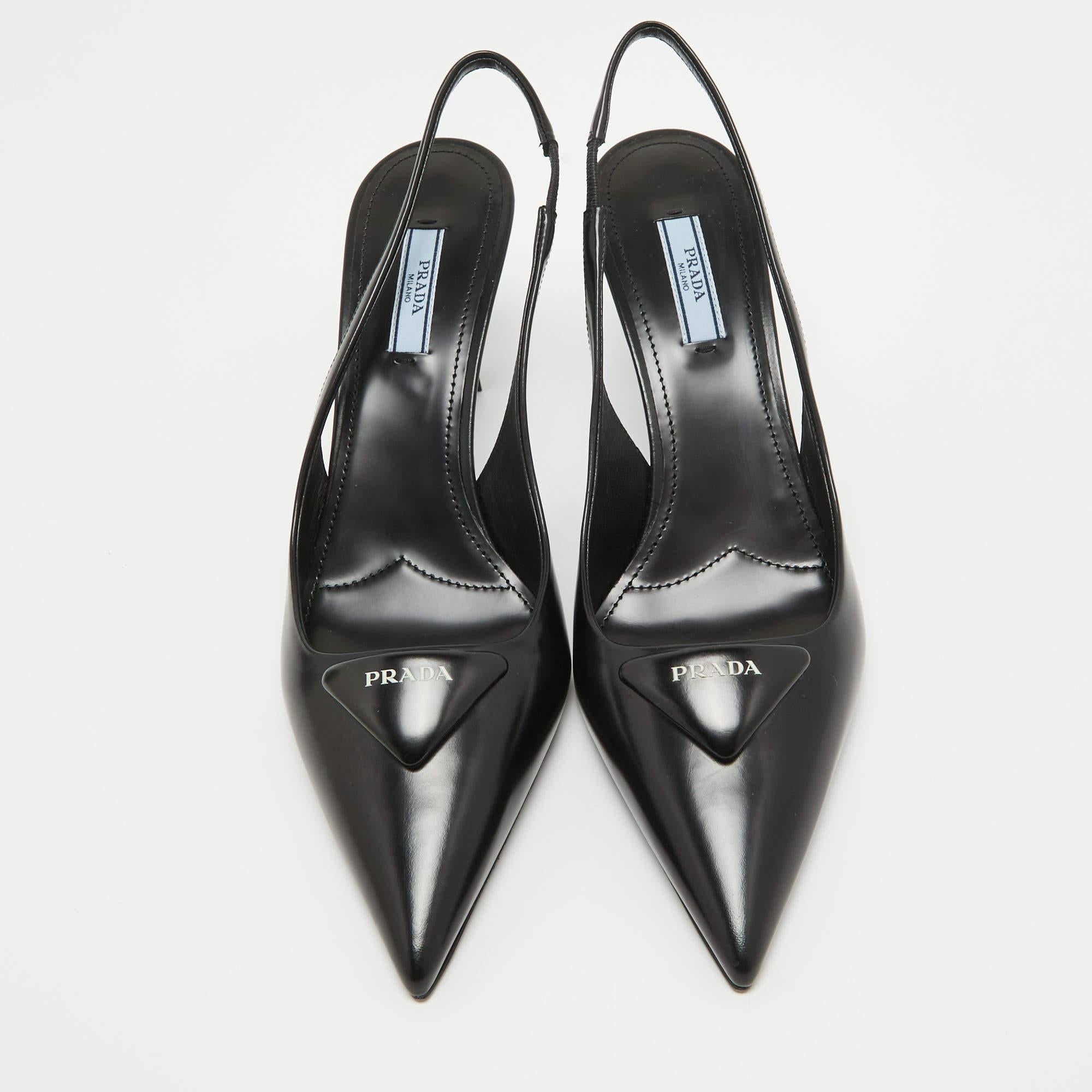 Make a chic style statement with these Prada slingback pumps. They showcase sturdy heels and durable soles, perfect for your fashionable outings!

Includes: Original Box, Extra Heel Tips, Info Booklet, Original Dustbag

