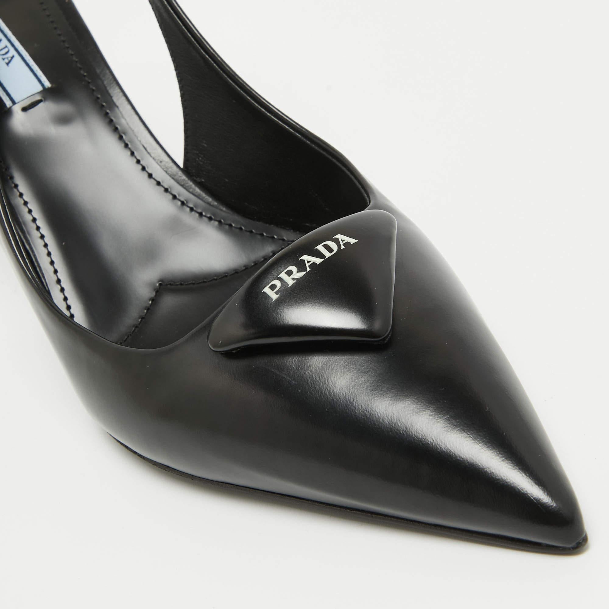 Women's Prada Black Leather Slingback Pointed Toe Pumps Size 39