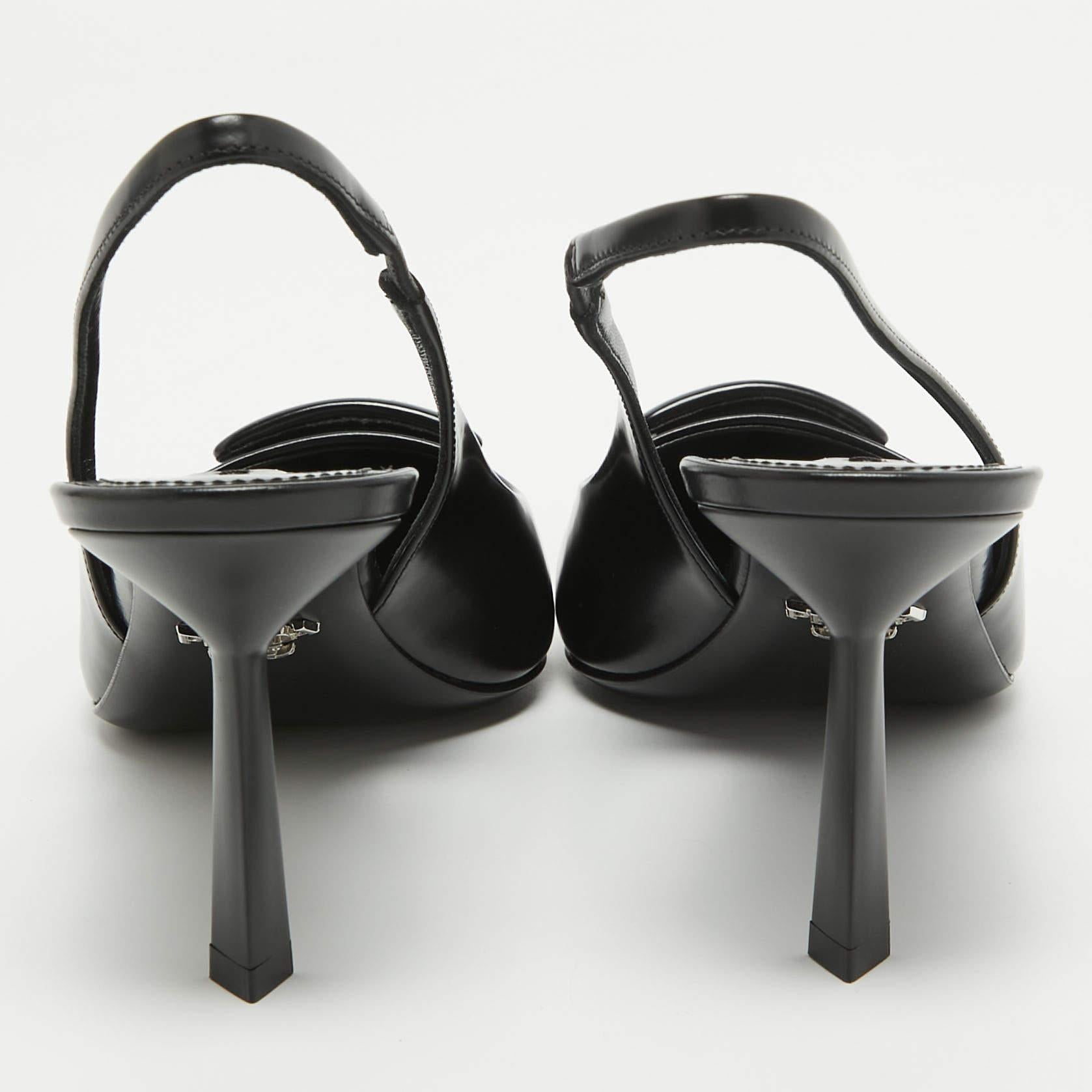 Prada Black Leather Slingback Pointed Toe Pumps Size 39 1