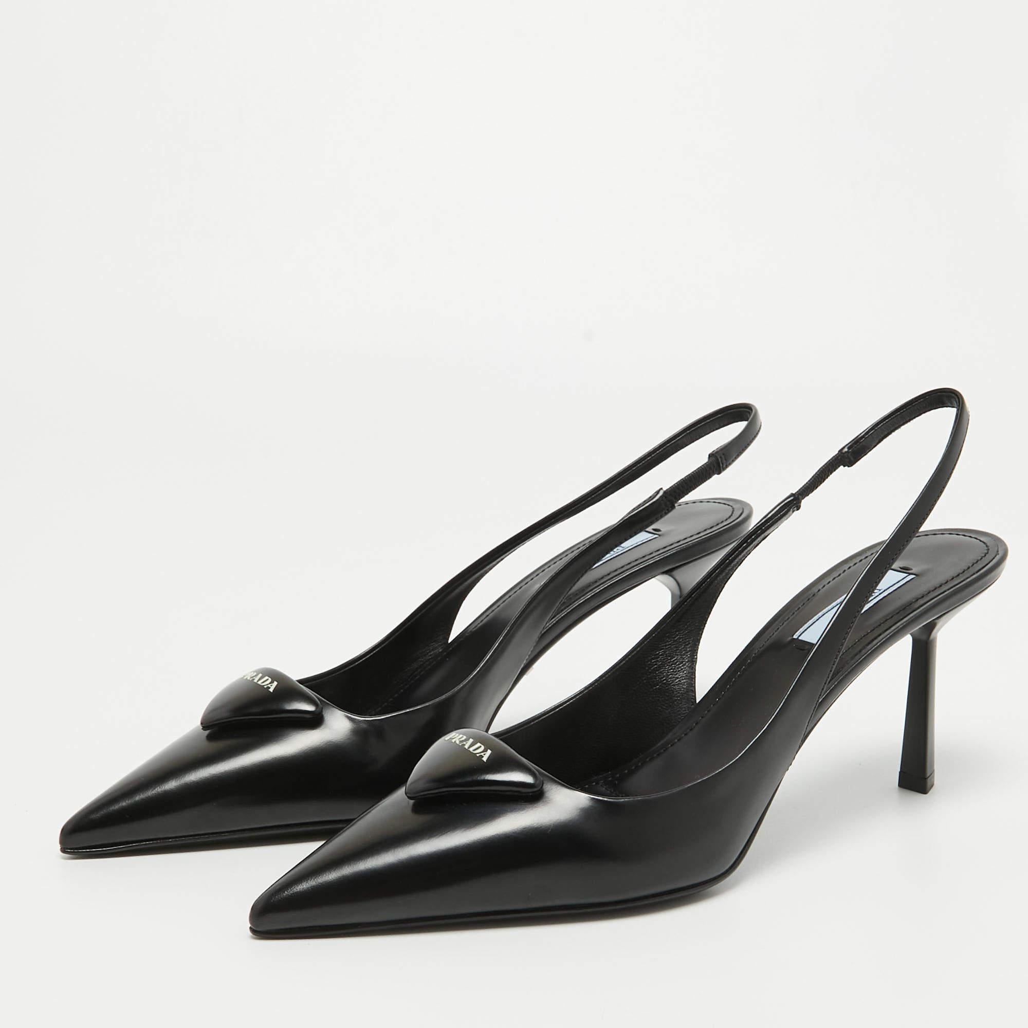 Prada Black Leather Slingback Pointed Toe Pumps Size 39 2