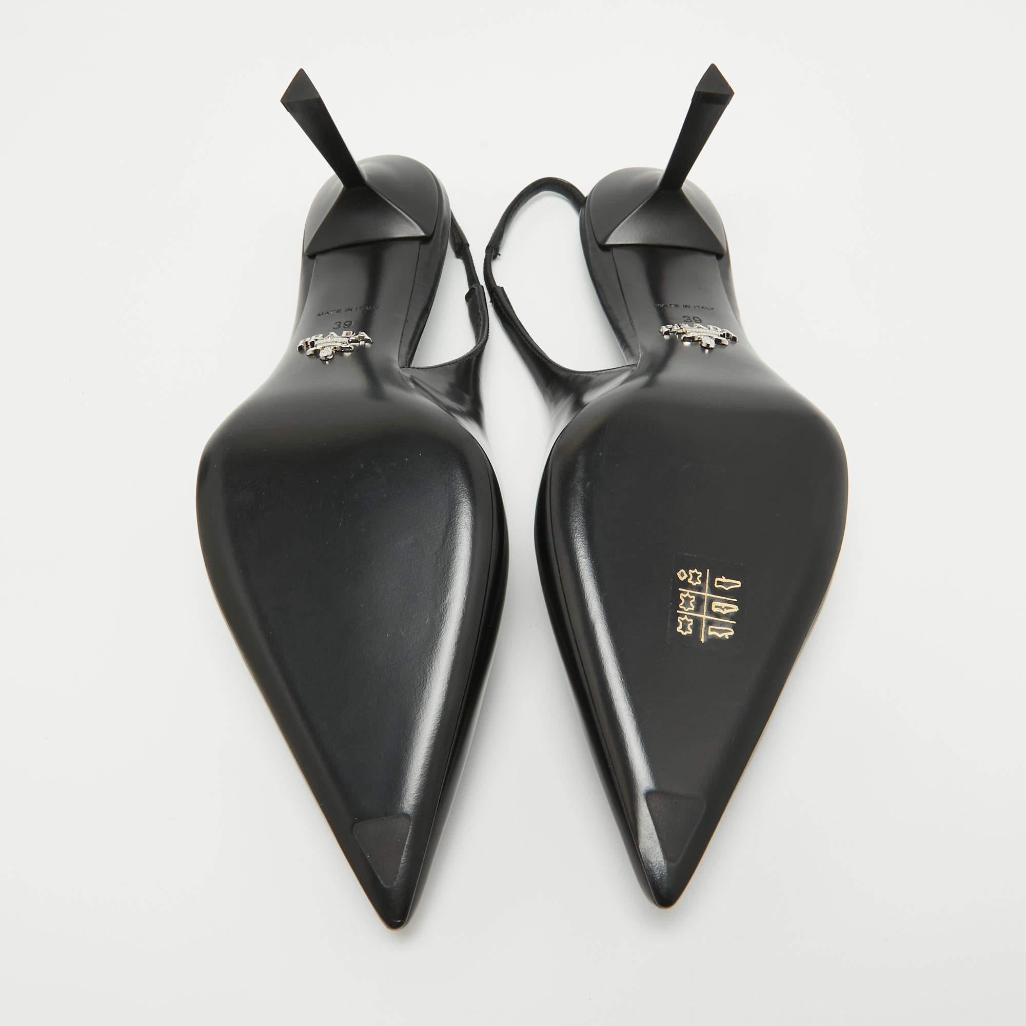 Prada Black Leather Slingback Pointed Toe Pumps Size 39 5