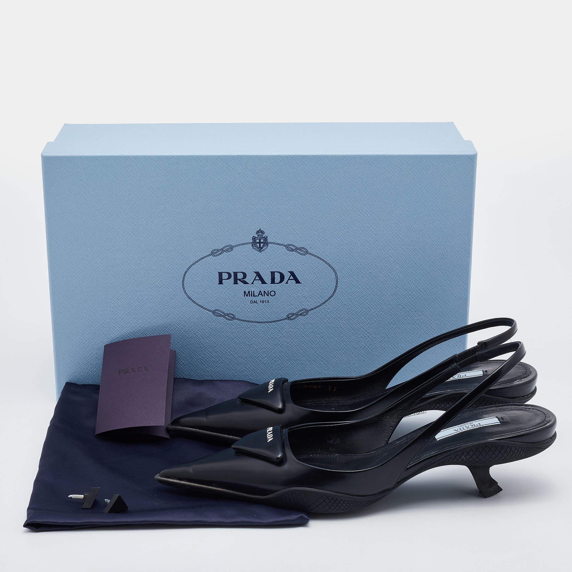 Prada Black Leather Slingback Pumps Size 37 5