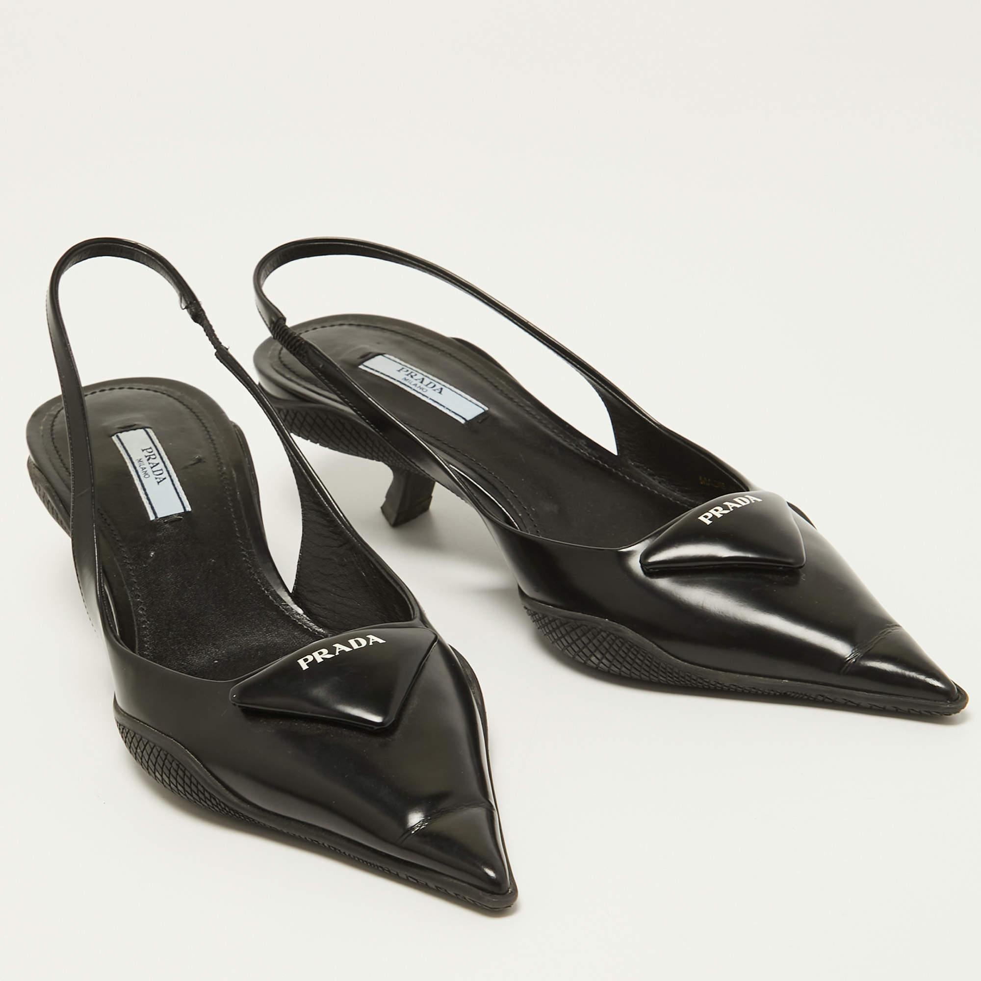 Prada Black Leather Slingback Pumps Size 37.5 1