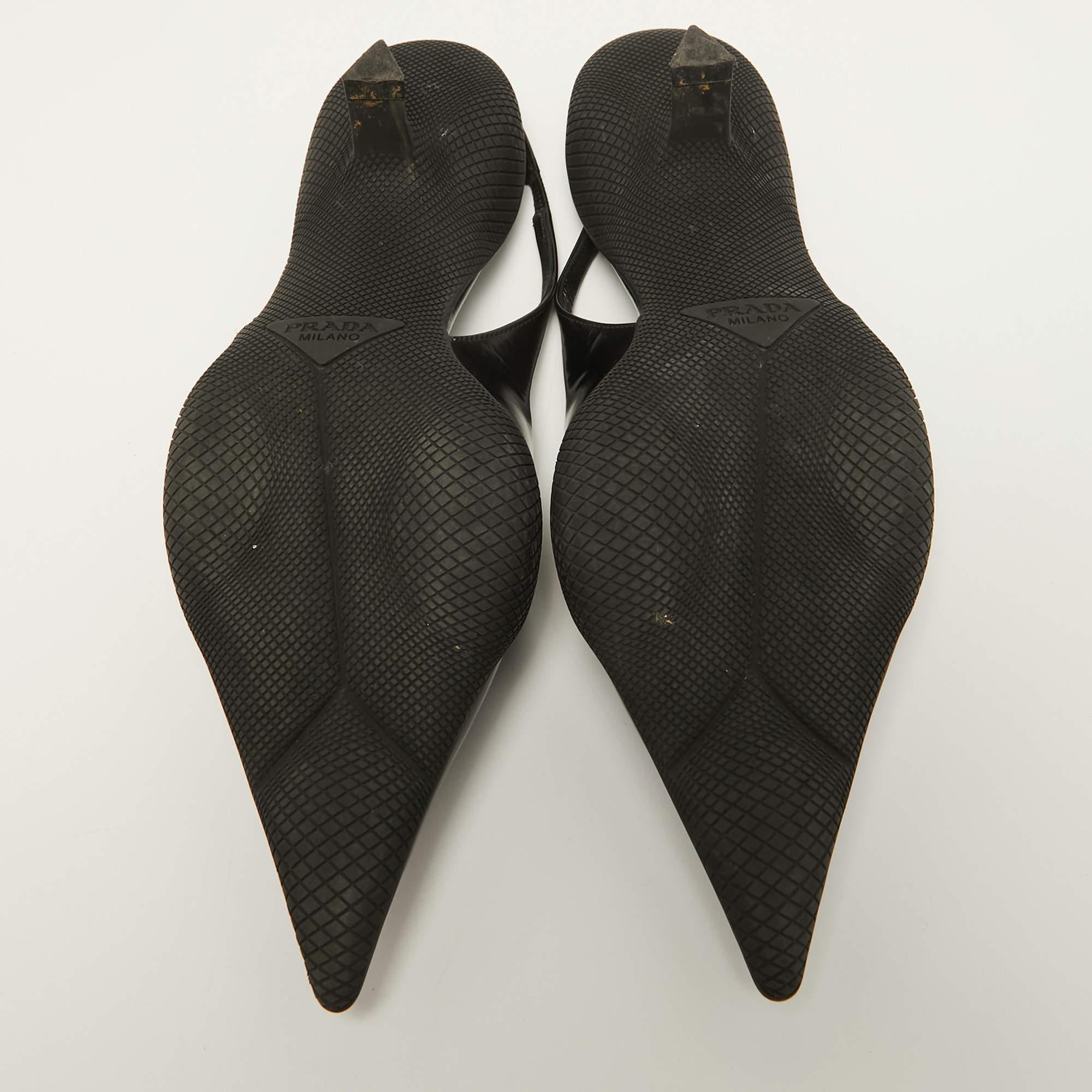 Prada Black Leather Slingback Pumps Size 37.5 5