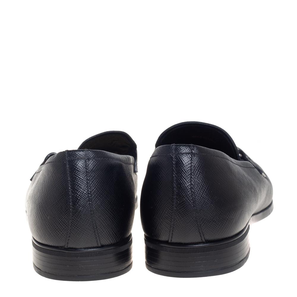 Men's Prada Black Leather Slip On Loafers Size 40