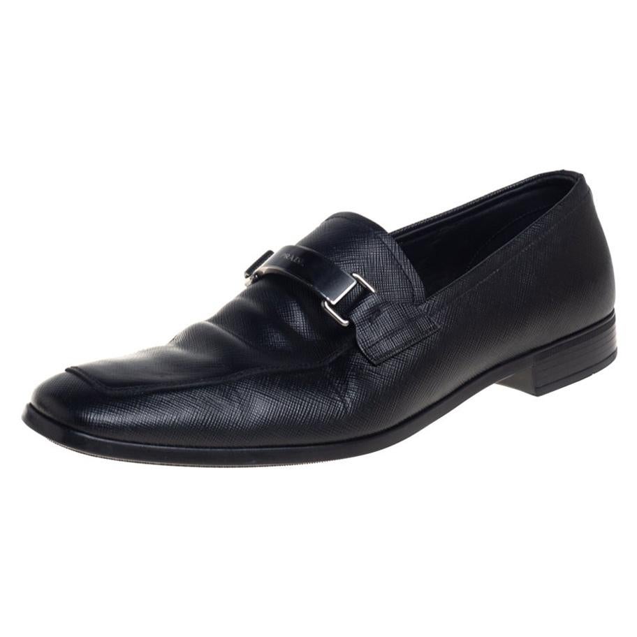 Prada Black Leather Slip On Loafers Size 40