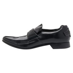 Used Prada Black Leather Slip On Loafers Size 40.5