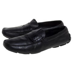 Prada Black Leather Slip On Loafers Size 42