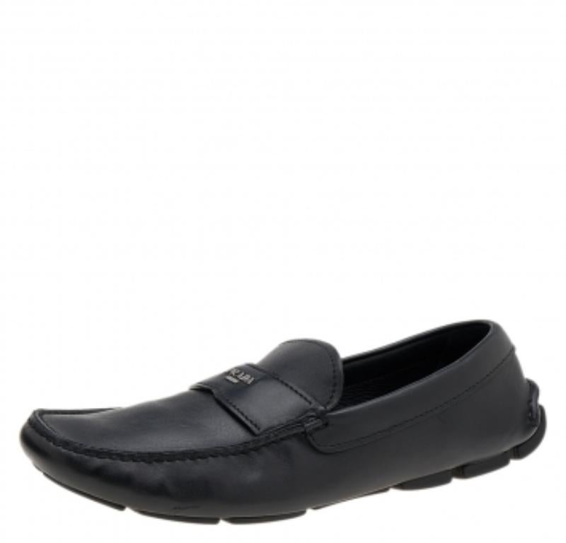 Men's Prada Black Leather Slip On Loafers Size 42 For Sale