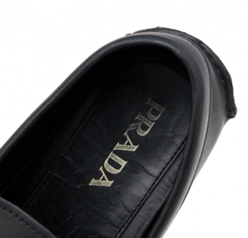 Prada Black Leather Slip On Loafers Size 42 For Sale 1