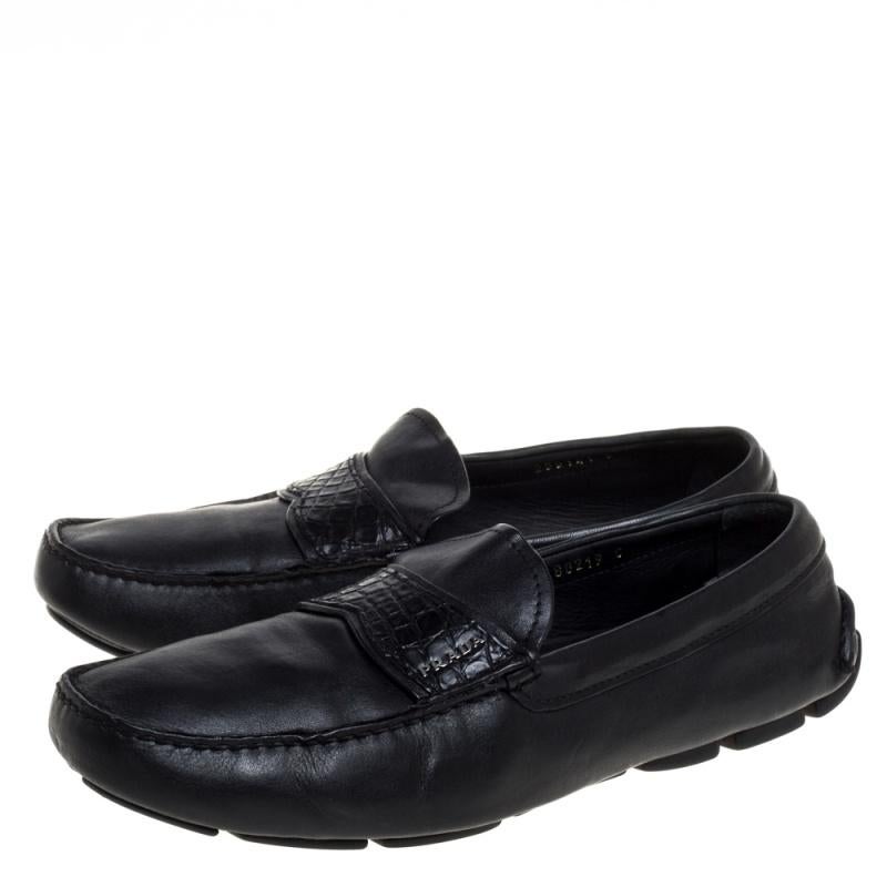 Women's Prada Black Leather Slip On Loafers Size 42 For Sale