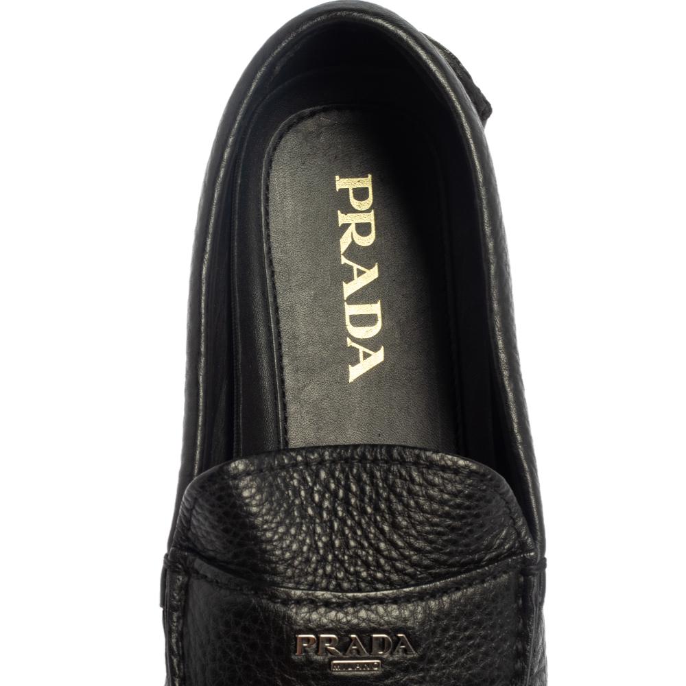 Prada Black Leather Slip On Loafers Size 42 2