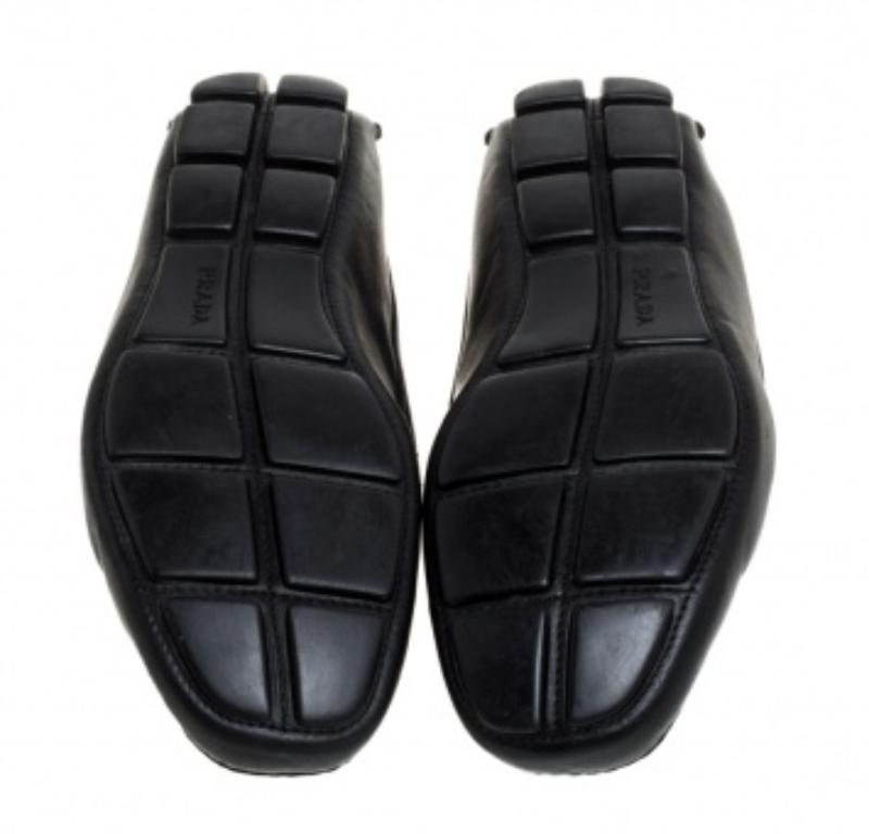 Prada Black Leather Slip On Loafers Size 42 For Sale 3