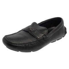 Prada Black Leather Slip On Loafers Size 42