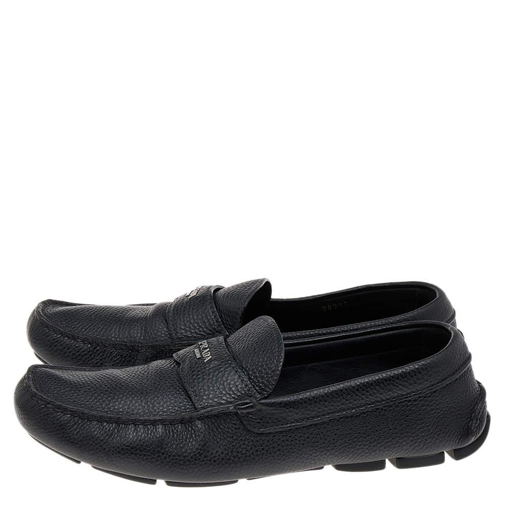 Men's Prada Black Leather Slip On Loafers Size 42.5 For Sale