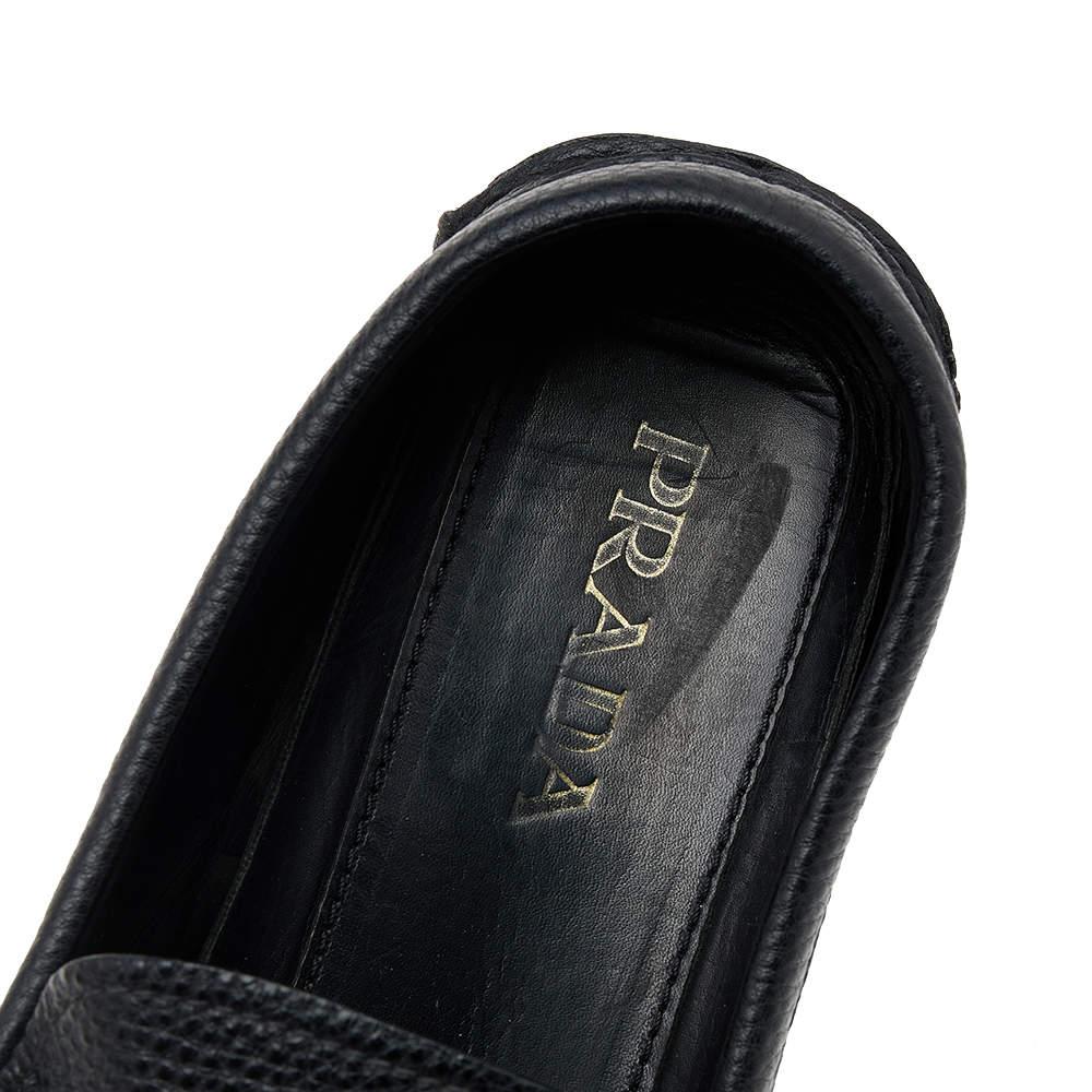 Prada Black Leather Slip On Loafers Size 42.5 For Sale 2