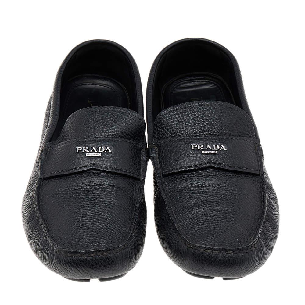 Prada Black Leather Slip On Loafers Size 42.5 For Sale 3