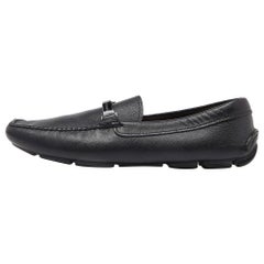 Used Prada Black Leather Slip On Loafers Size 42.5