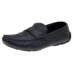 Used Prada Black Leather Slip On Loafers Size 42.5