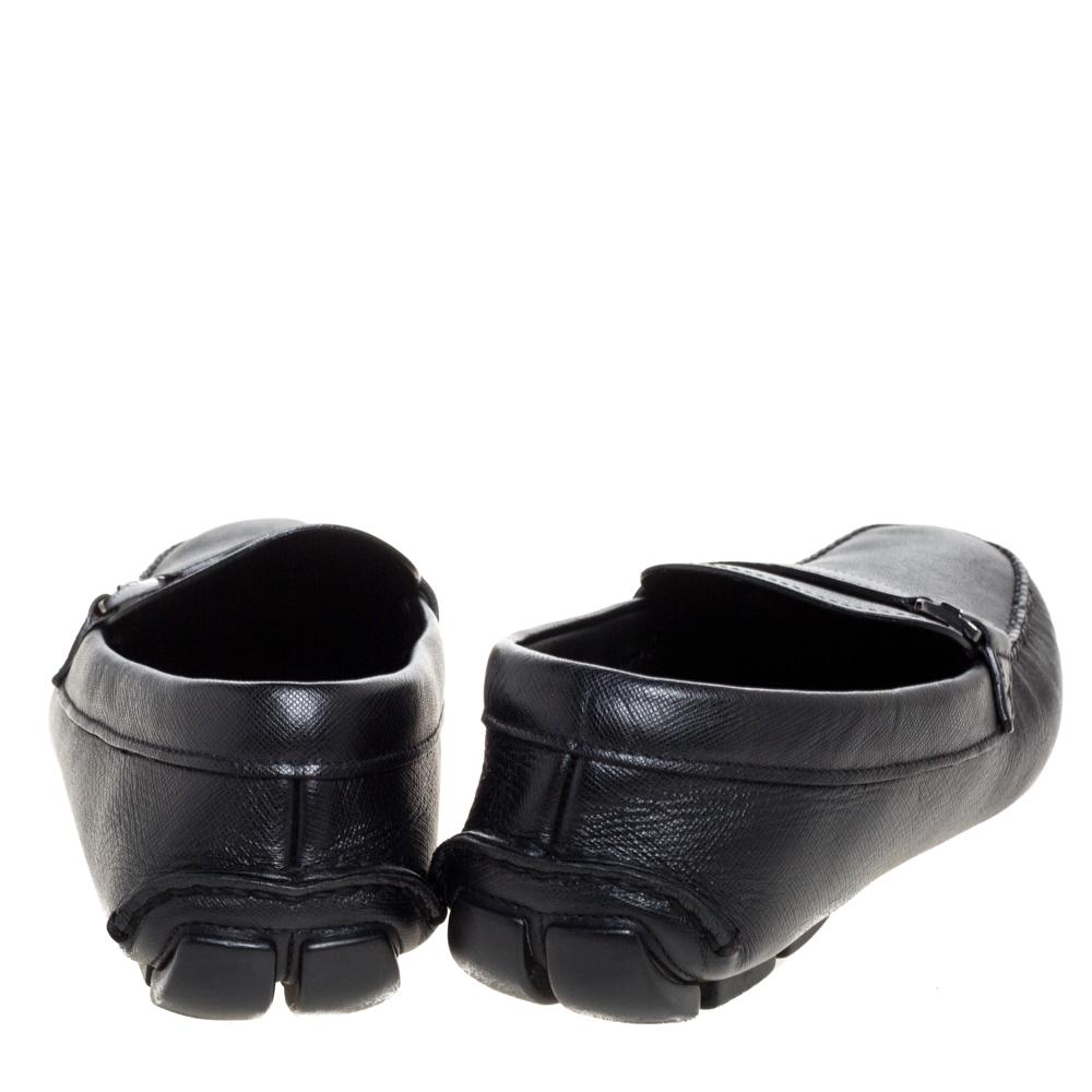 Men's Prada Black Leather Slip On Loafers Size 43.5 For Sale