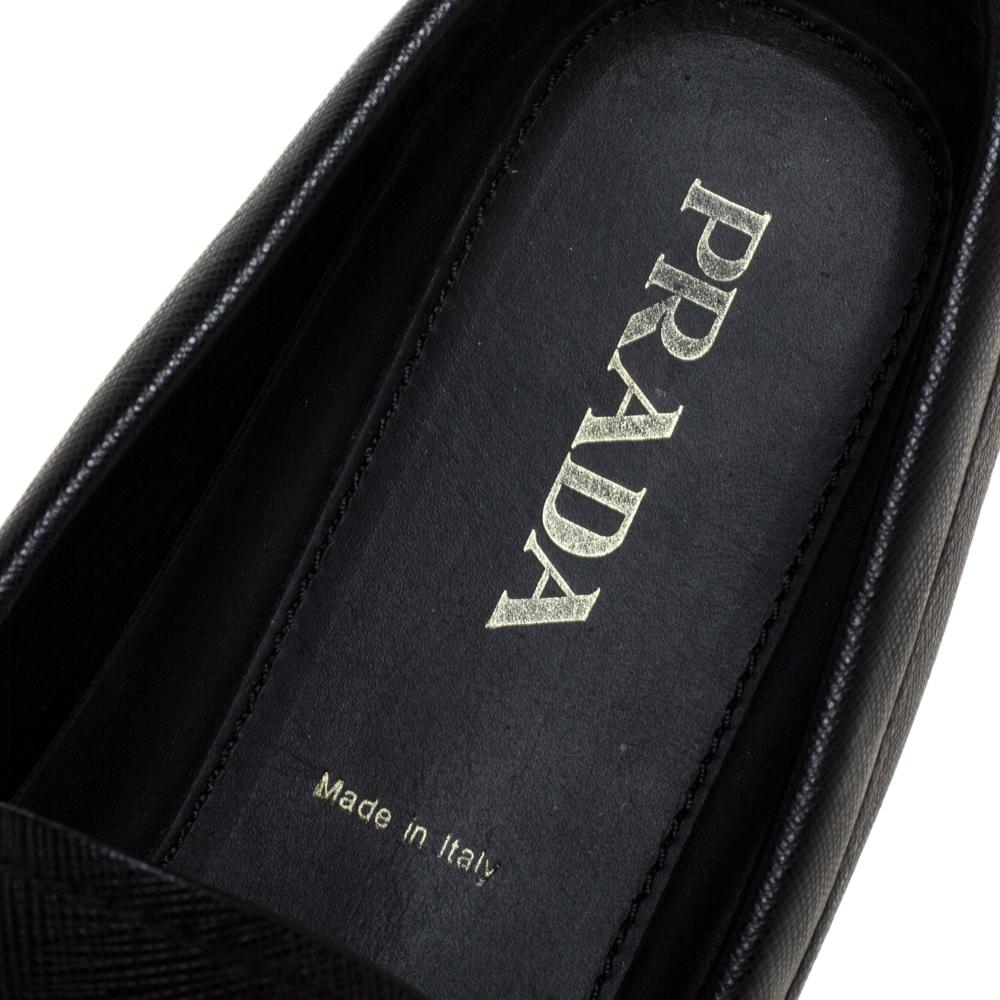 Prada Black Leather Slip On Loafers Size 43.5 For Sale 2
