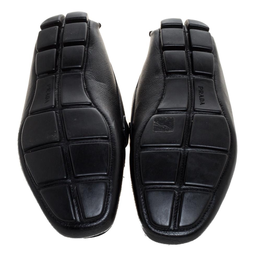 Prada Black Leather Slip On Loafers Size 43.5 For Sale 3