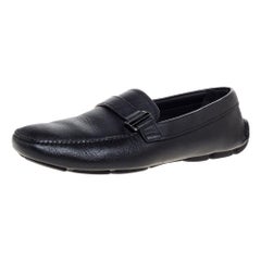 Used Prada Black Leather Slip On Loafers Size 43.5