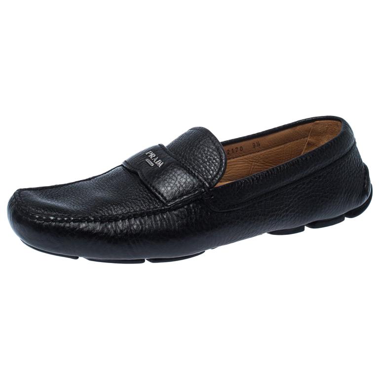 Prada Black Leather Slip On Loafers Size 43.5