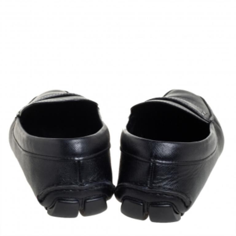 Men's Prada Black Leather Slip On Loafers Size 44 For Sale