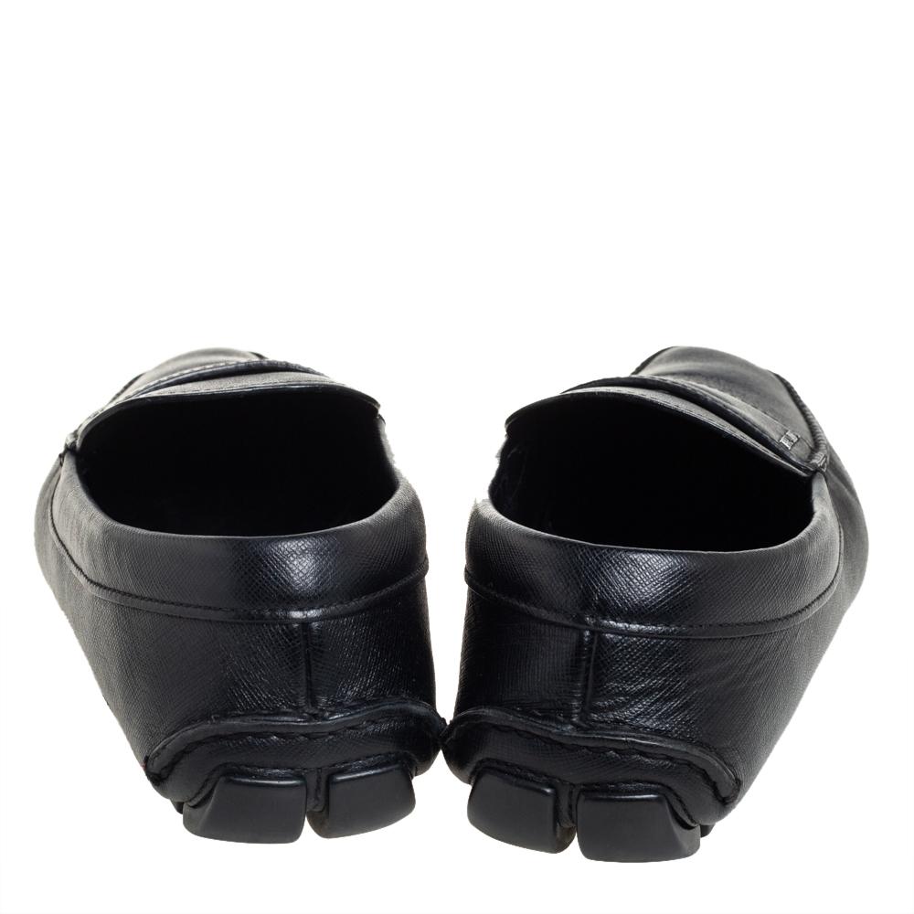 Men's Prada Black Leather Slip On Loafers Size 44 For Sale