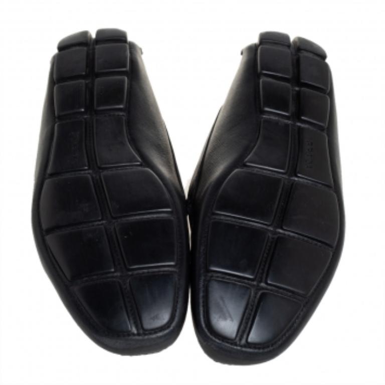 Prada Black Leather Slip On Loafers Size 44 For Sale 1