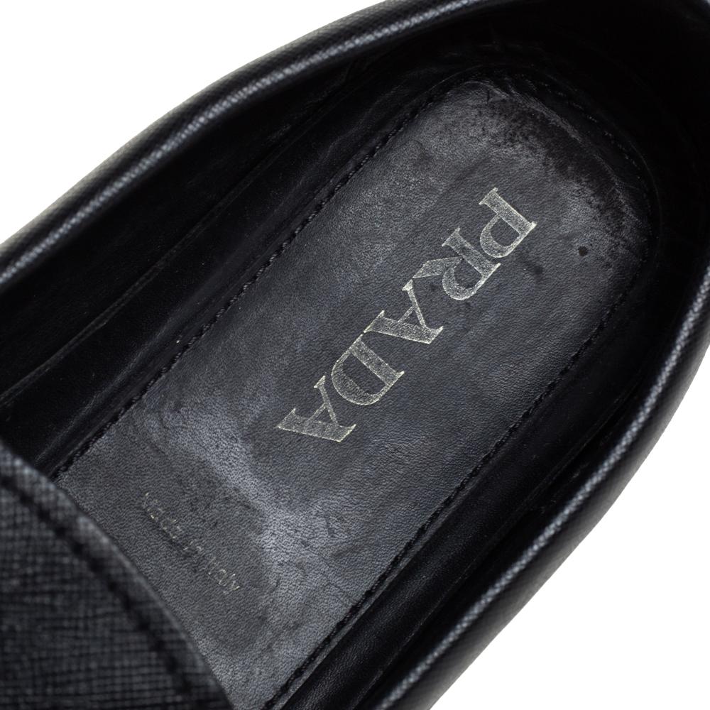 Prada Black Leather Slip On Loafers Size 44 For Sale 2
