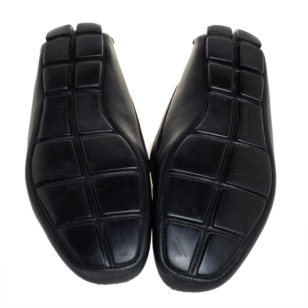 Prada Black Leather Slip On Loafers Size 44 For Sale 3