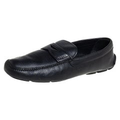 Used Prada Black Leather Slip On Loafers Size 44