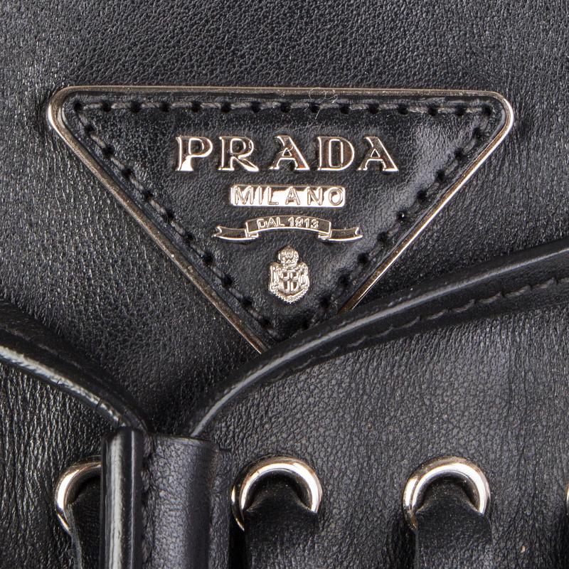 Women's PRADA black leather SOFT FRINGE BUCKET Shoulder Bag