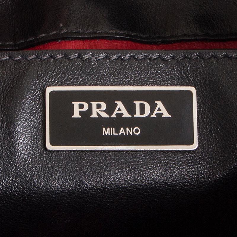 PRADA black leather SOFT FRINGE BUCKET Shoulder Bag 3