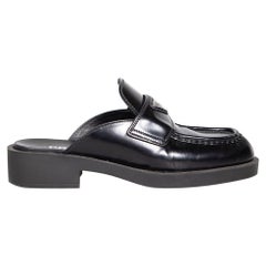 Prada Black Leather Spazzolato Loafer Mules Size IT 37